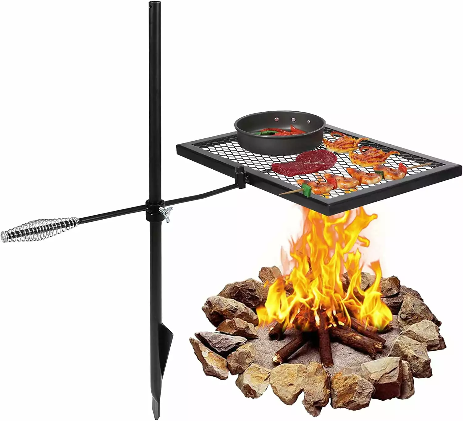 Lineslife Swivel Campfire Grill Adjustable Heavy Duty Steel Grate Carry Bag Outdoor Cooking