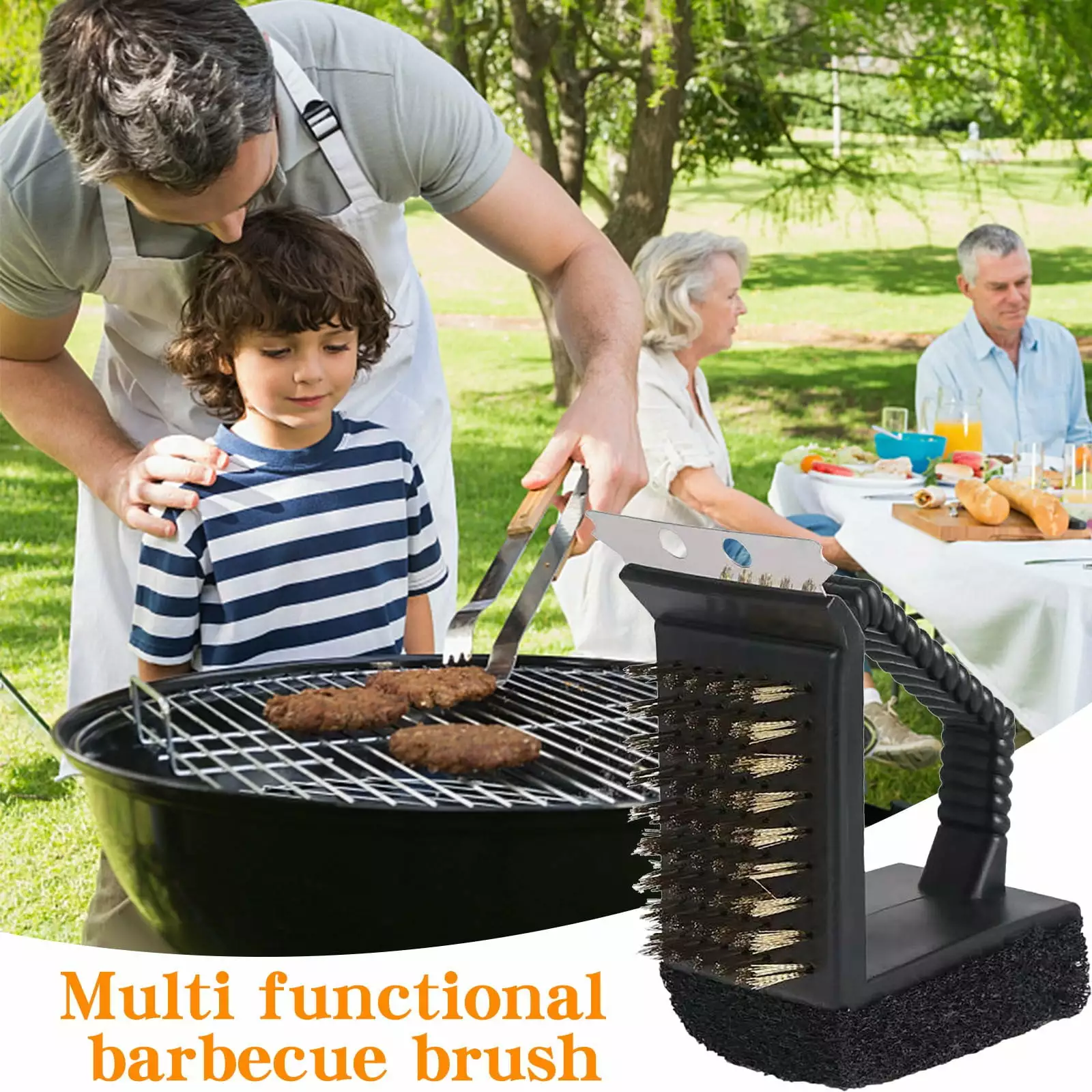 Hxlamzoo 3--1 Right Angle Wire Brush Outdoor BBQ Grills, Nets, and Plates - BBQ Steel Wire Cleaning Tool Free