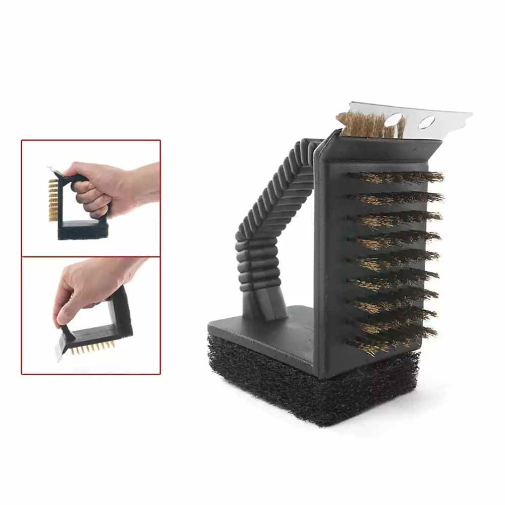 Ludlz 3 1 Grill Brush and Scraper Stainless Steel and Copper Wire Bristles BBQ Cleaning