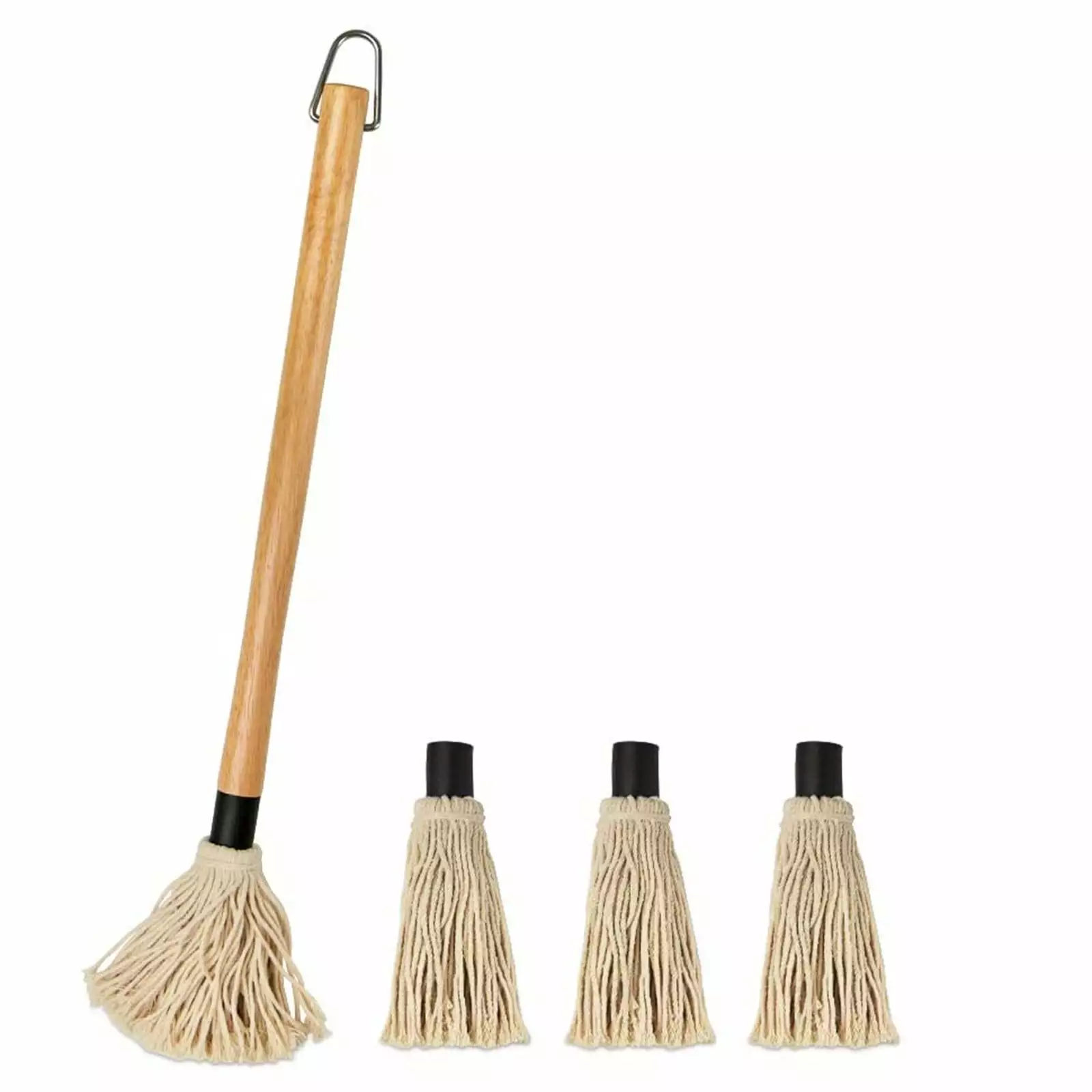 Pedty 3X Brush Head BBQ Grill Brush Wooden Handle and Basting Mop Kitchen and Dining