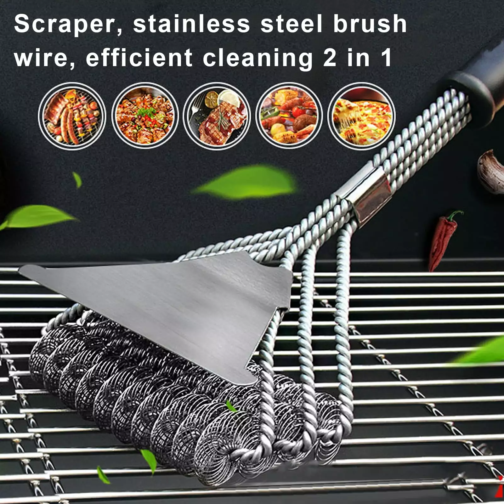 AQZB 3--1 BBQ Grill Cleaning Brush Wide Scraper and Non-Slip Handle
