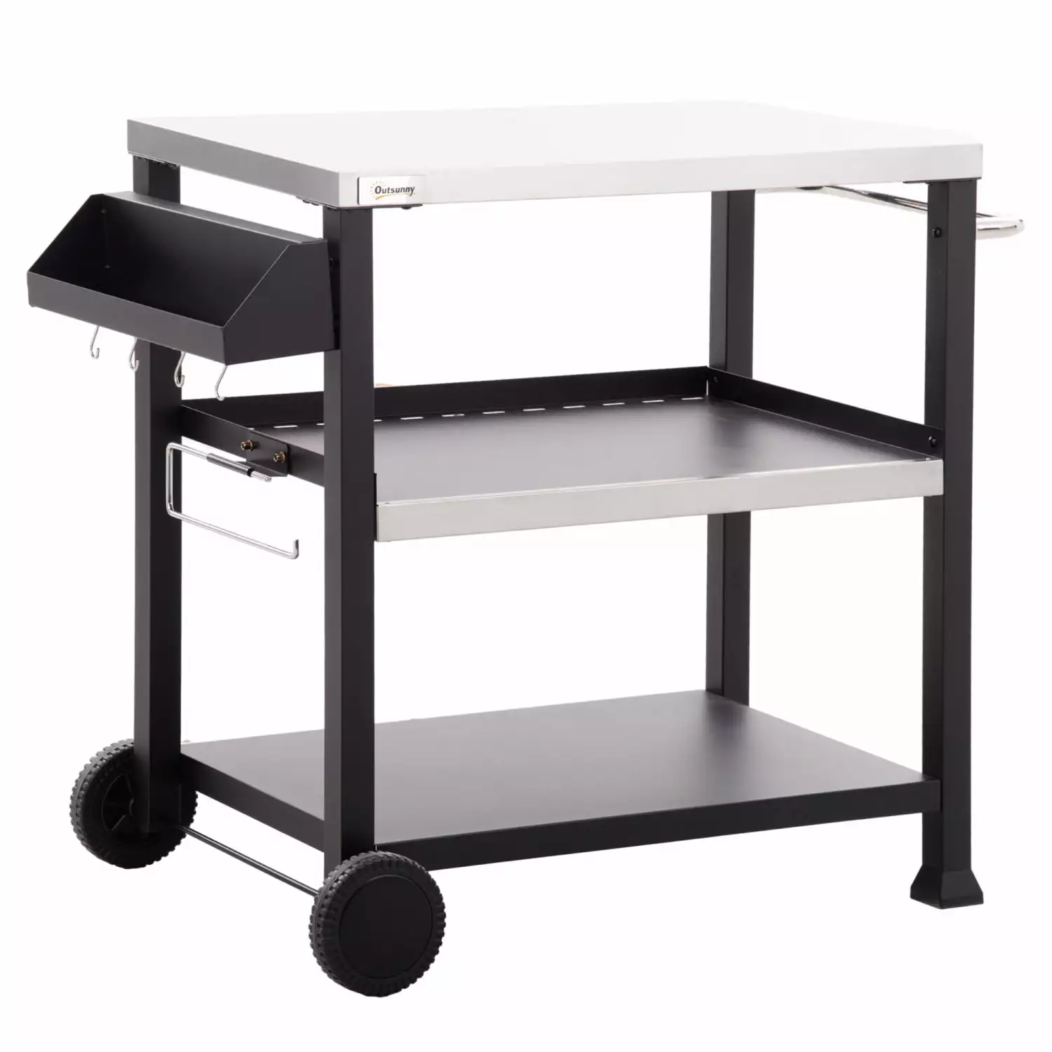GVJMTKP 3-Shelf Outdoor Grill Cart Stainless Steel Tabletop Side Handle Multifunctional Pizza Oven Stand None