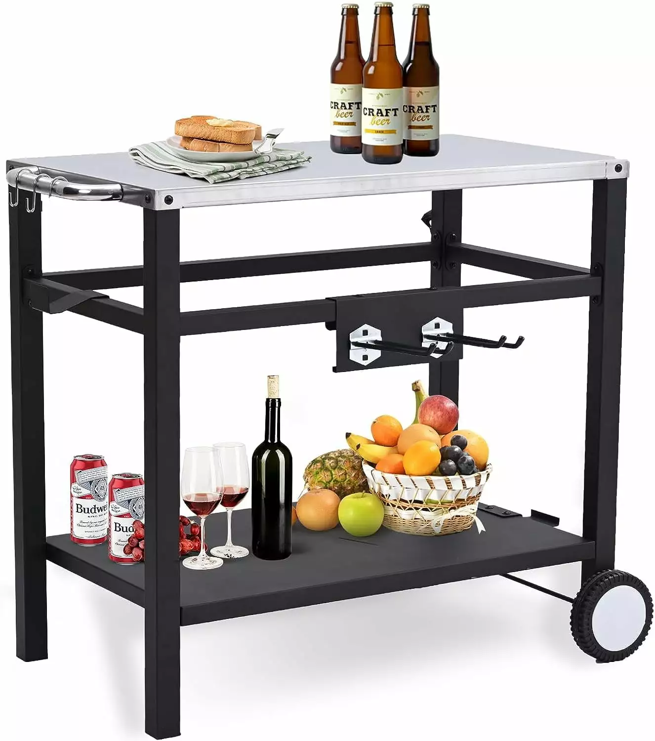 Garvee Movable Grill Table Outdoor Grilling Table Cart Rolling Grilling Table or Cart Black