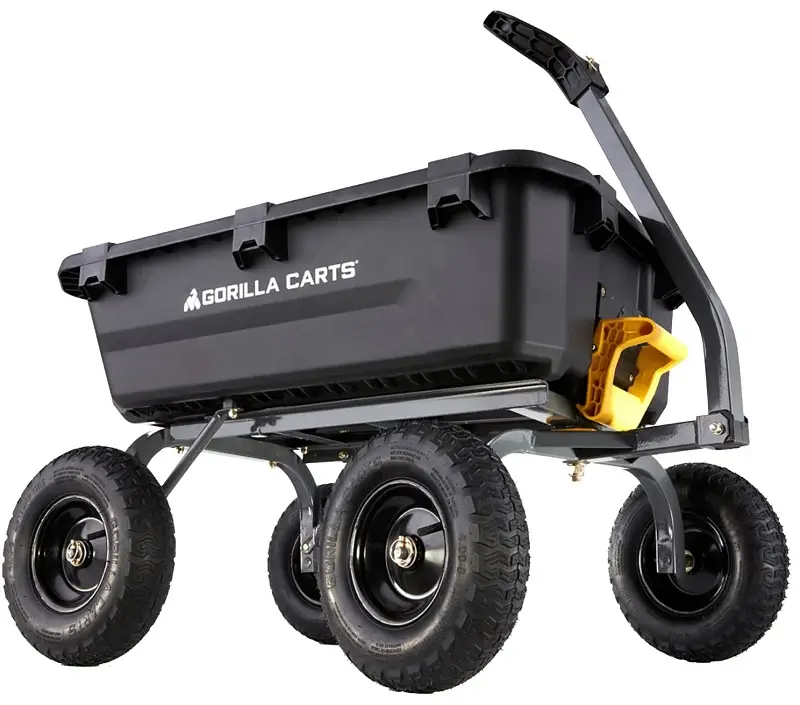 Gorilla Carts GCG-7 Yard Dump Cart, 1200 lb, 39-1/2 L x 27 W Deck, Poly Deck, 4-Wheel, 13 Wheel, Ebony