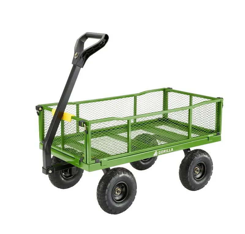 Gorilla Carts GCG-9004T Utility Cart, 900 lb, 4-Wheel, 10 Wheel, Pneumatic Wheel, Adaptable Pull/Tow Handle, Green