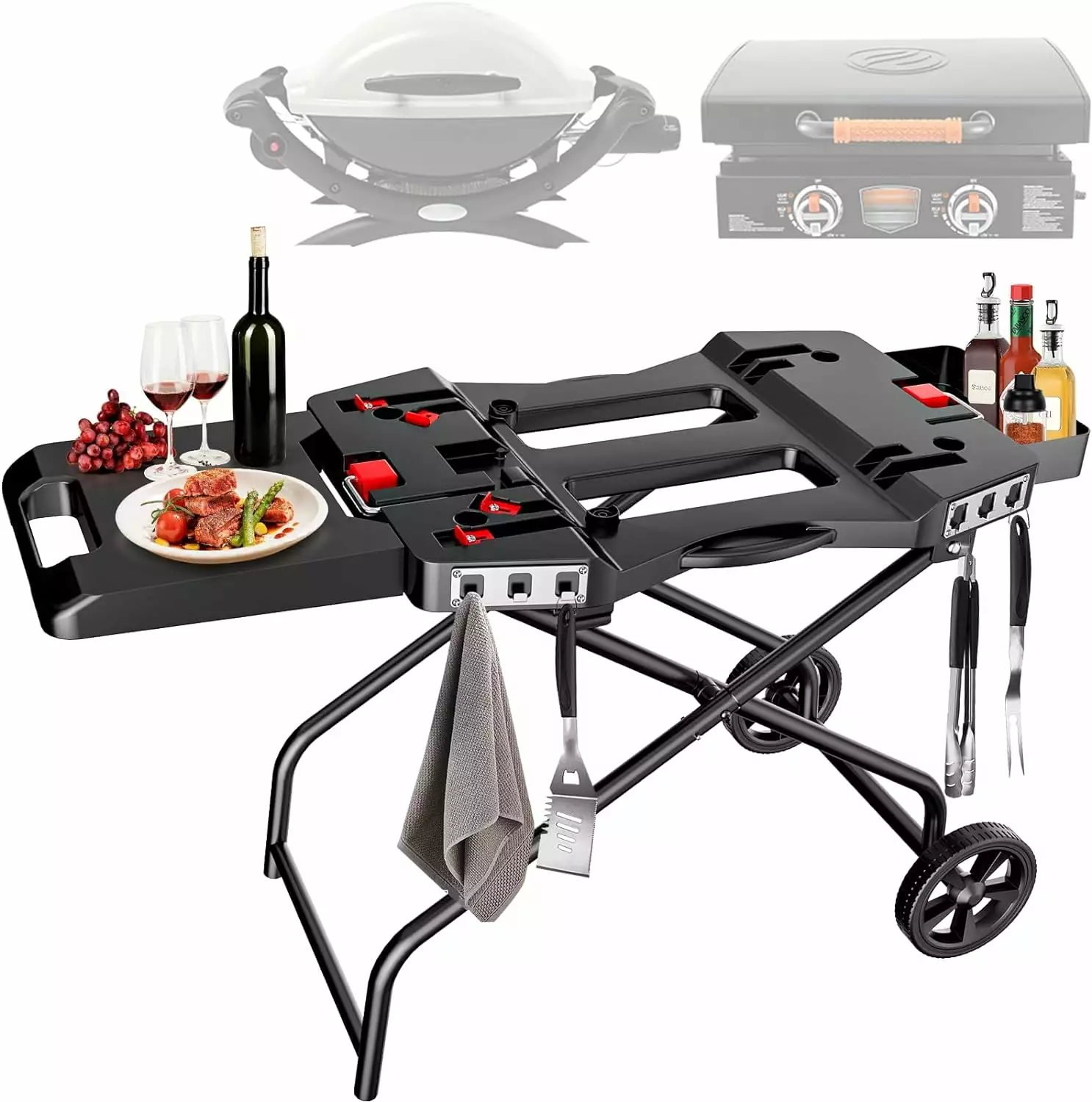 Searglow Travel-friendly Grill Cart Wheel Weber Q1200 Q2200 Blackstone 17 22 Table Top Griddles 42