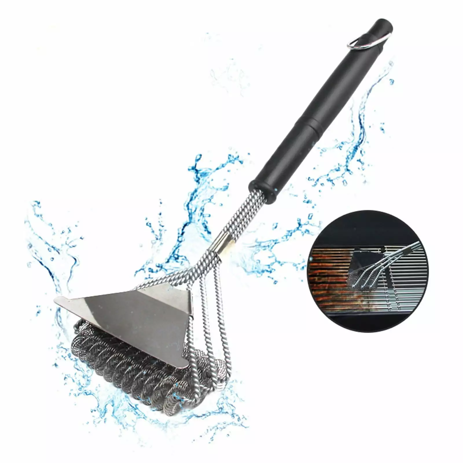 RKZDSR 3 1 Outdoor BBQ Cleaner Grill Brush Shovel and Stainless Steel Wire Brush 17 Inches