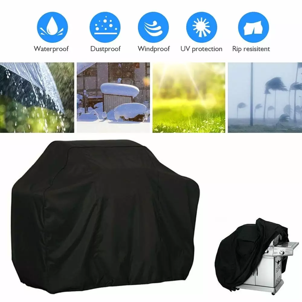 57 inch BBQ Grill Cover Gas Grill Cover Waterproof UV Long-lasting Accessible Black Fits Most Grills L