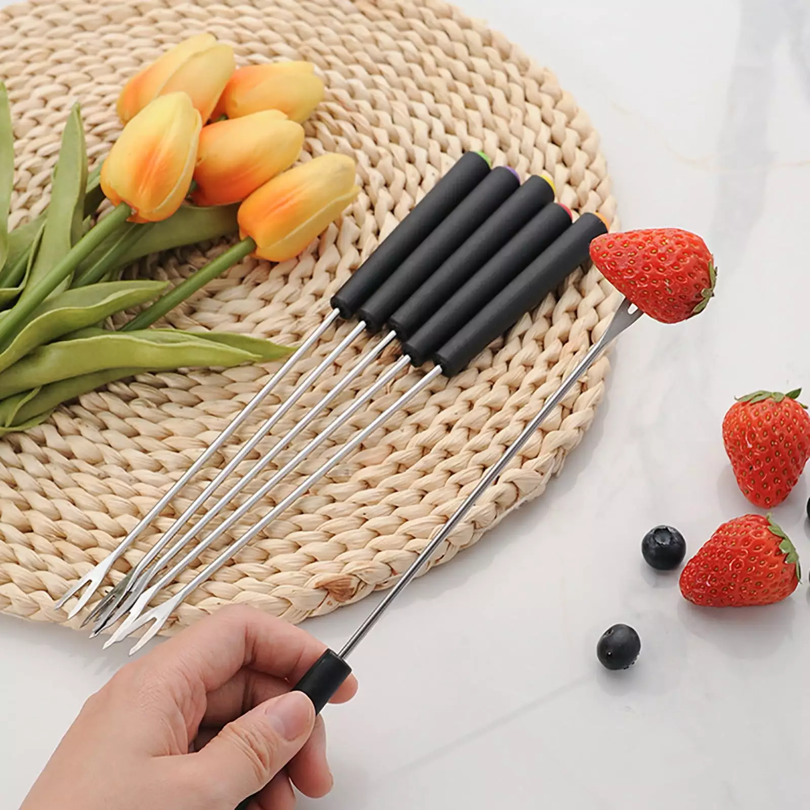 Gmogad 6 Pack 9 Inch Long Metal Grill Forks Barbecue Hot Dogs Camping Campfires Multicolor As