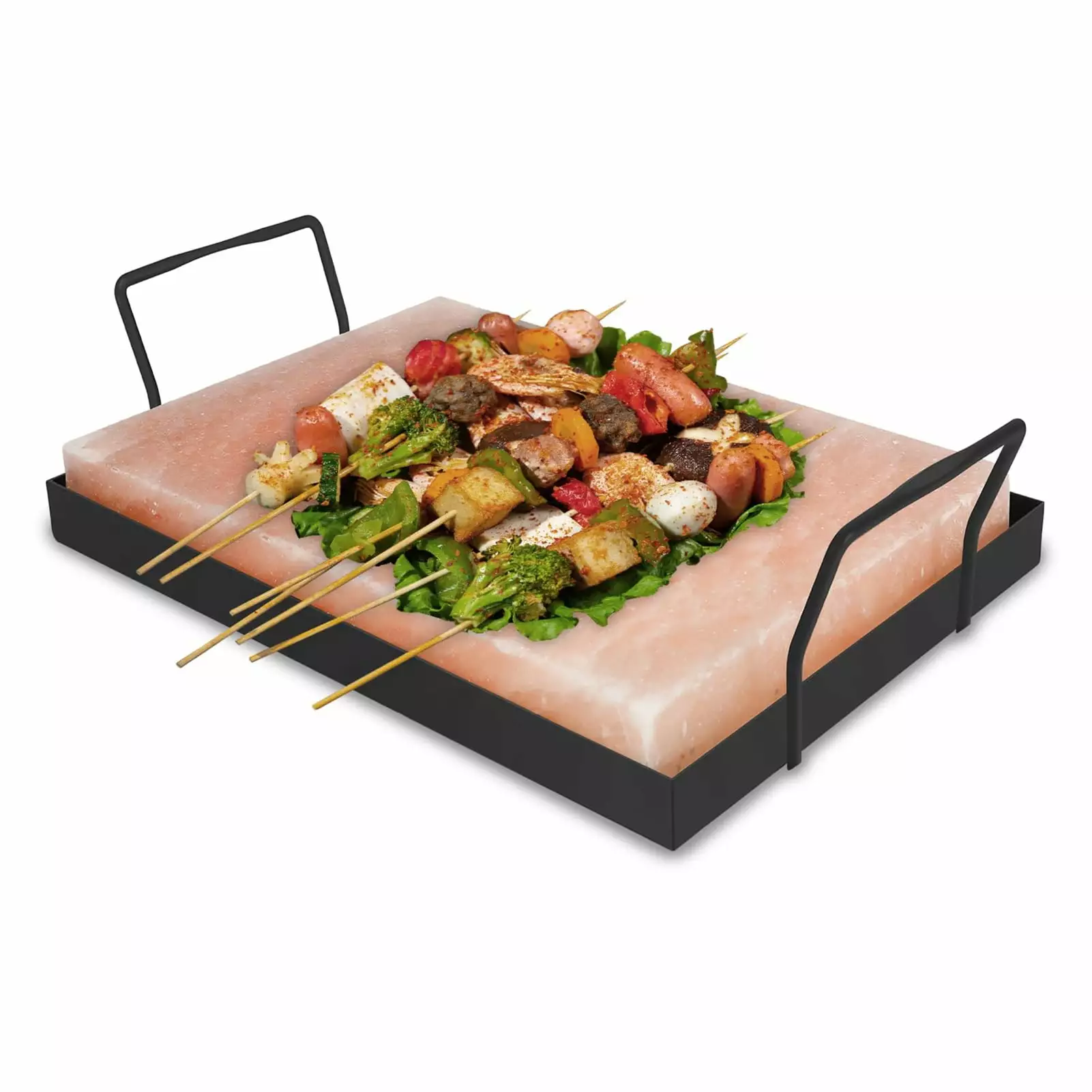 Washranp Himalayan Salt Shelf Stainless Steel Grill Grate Black Trays Easy-Grip Handles Indoor Outdoor BBQ