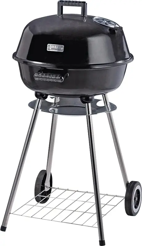 Omaha KY220188 Charcoal Kettle Grill, 2-Grate, 247 sq- Primary Cooking Surface, Ebony, Steel Body