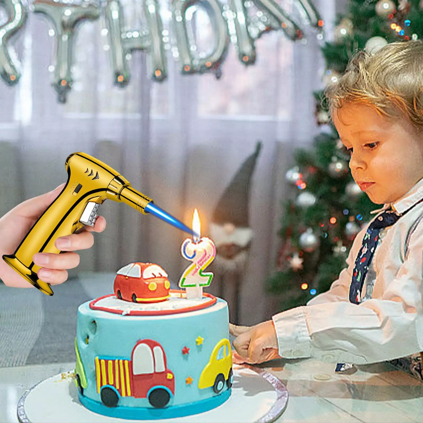 Aaihamo Windproof Butane Torch Lighter - Blue Flame Refillable BBQ Lighter Outdoor Cooking Baking