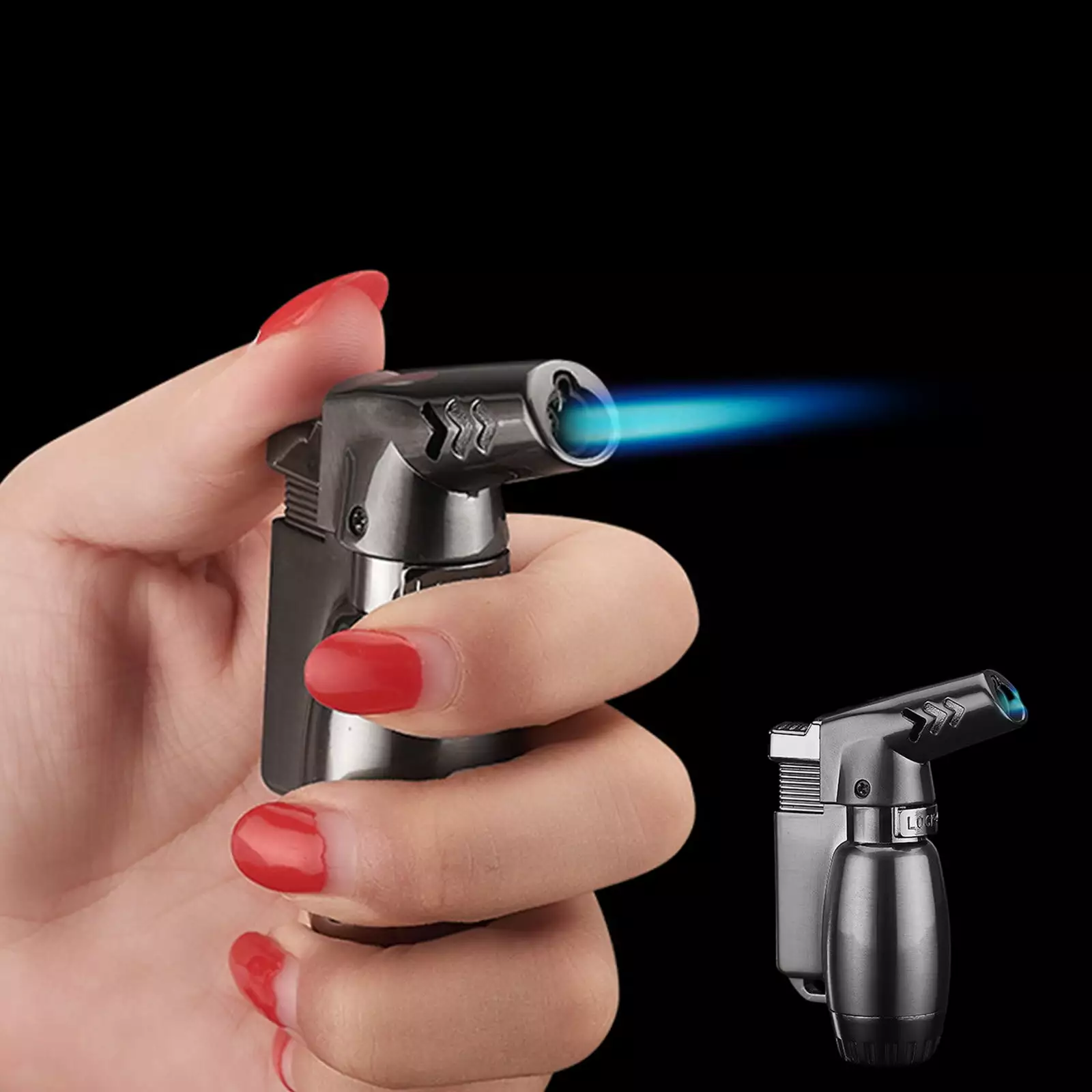 Adjustable Jet Flame Refillable Butane Torch Lighter Windproof Grill BBQ and Camping Size