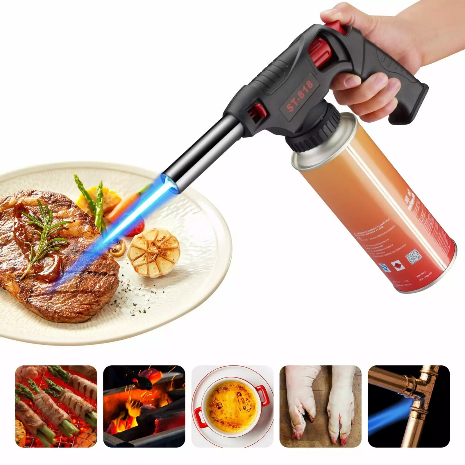 COFEST Black Travel-friendly BBQ Igniter Handheld Gas Canister Torch Grilling Baking Free