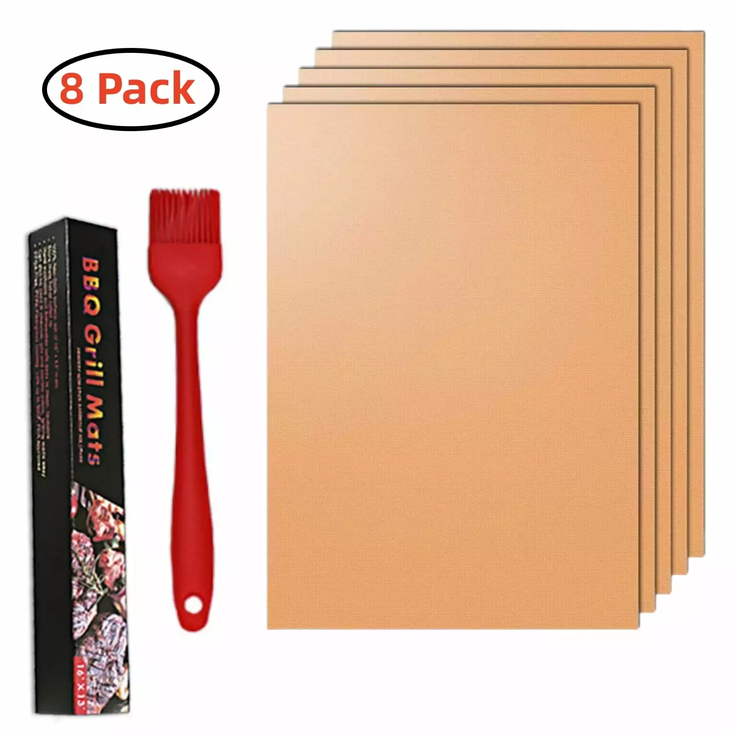 8 Pack Non-Stick BBQ Grill Mats 16x13 Reusable Charcoal Electric Grill Baking