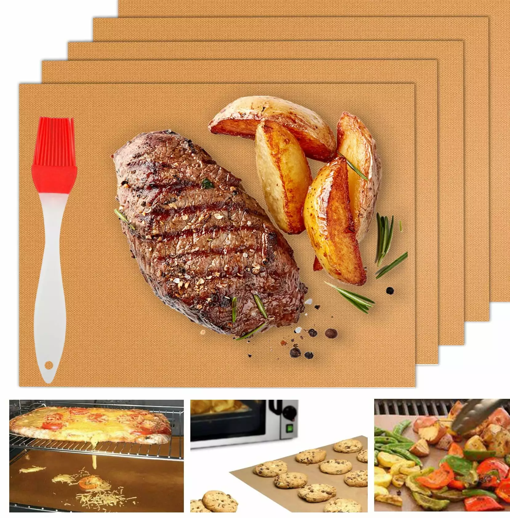 Copper Grill Mats Outdoor Grill Set 5 Nonstick BBQ Grill Mat 15.75 x 13 Reusable & Heavy Duty Under Grill Mat Oven Liner