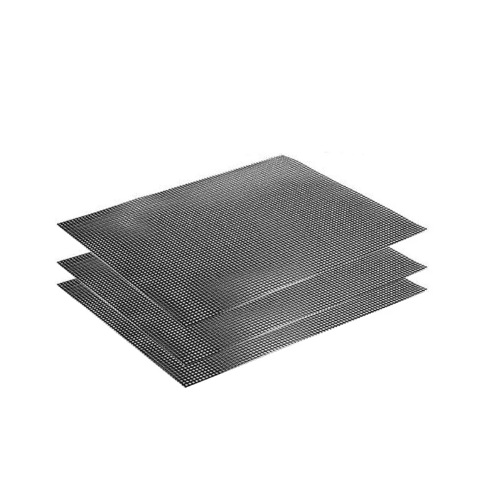 Grill Mesh Mat Set 3 Non-Stick Barbecue Sheets Vegetables Fish Outdoor Smoker Charcoal Gas Electric Grill 15.75x11 Inch Black
