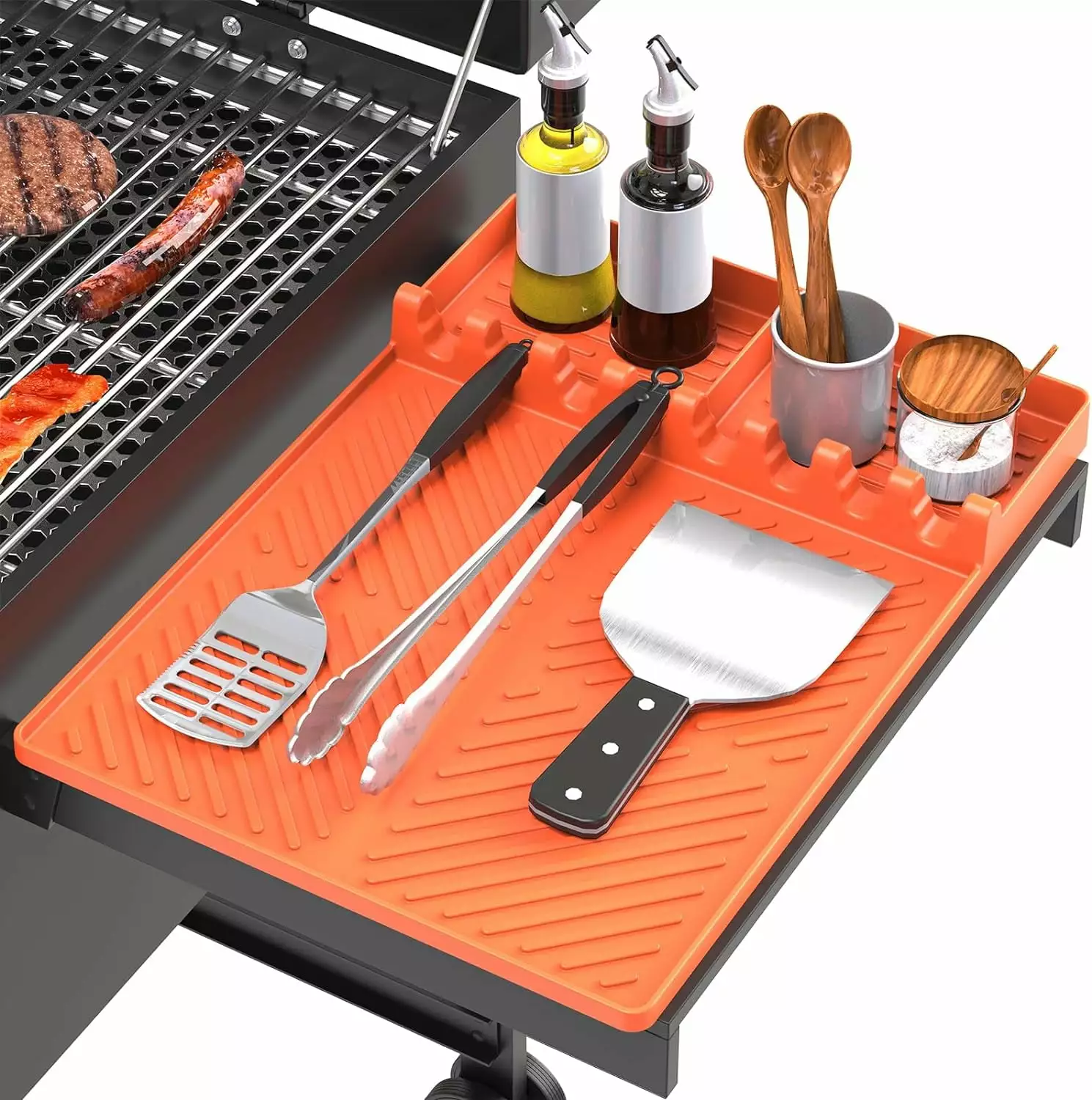Silicone Grill Mat Blackstone Drip Pad Spatula Mat Outdoor Grill Kitchen Counter Orange