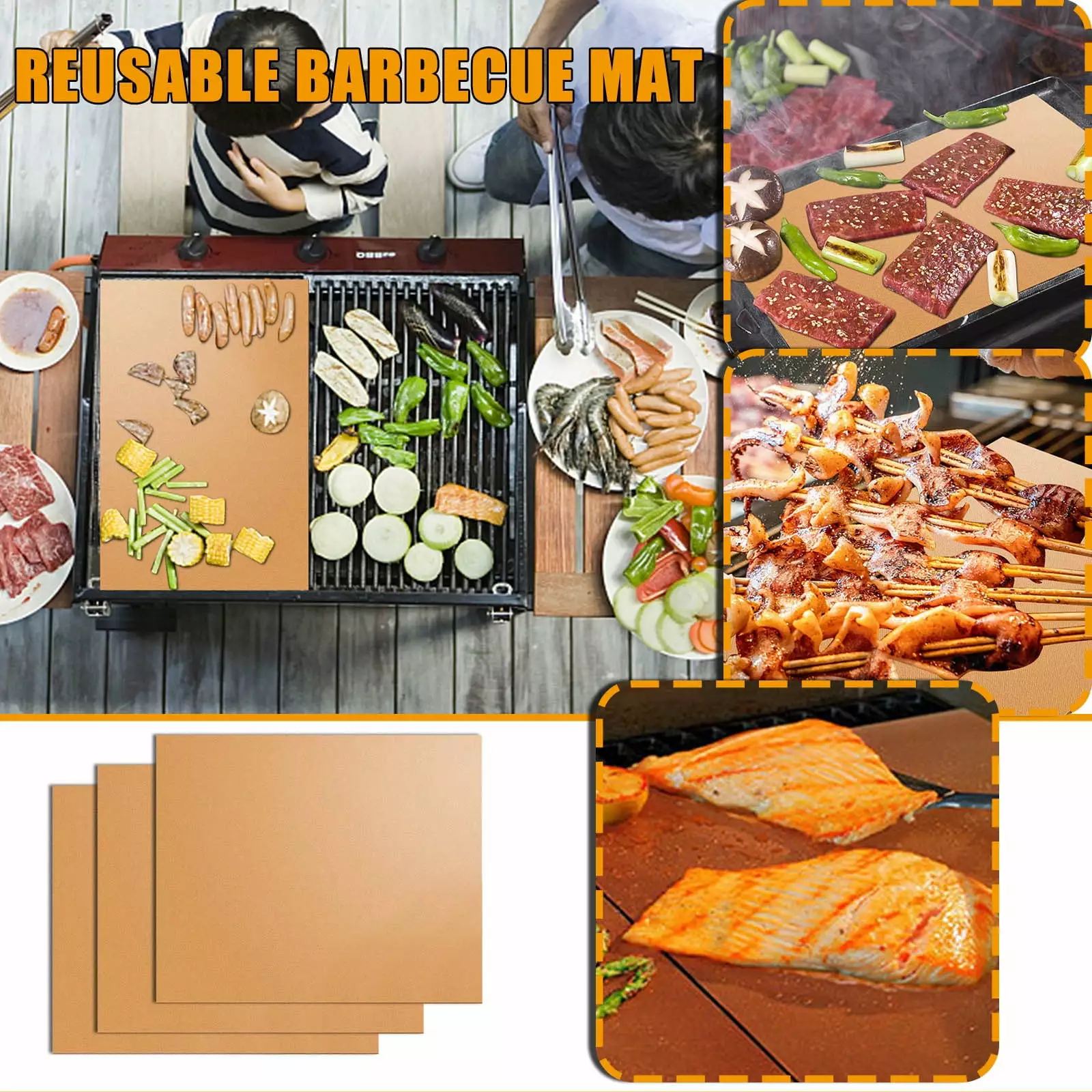 Tantouec Grill Mats Copper-Colored Non-Stick Temperature Fiber Mat Barbecue High Mat Kitchen & Dining Clearance One