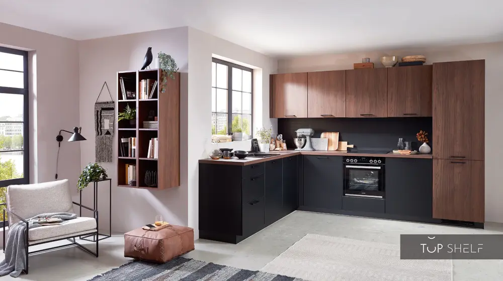 nobilia corner kitchen corner kitchen Riva 840 walnut / slate ash matte 245 x 305 cm configurable -