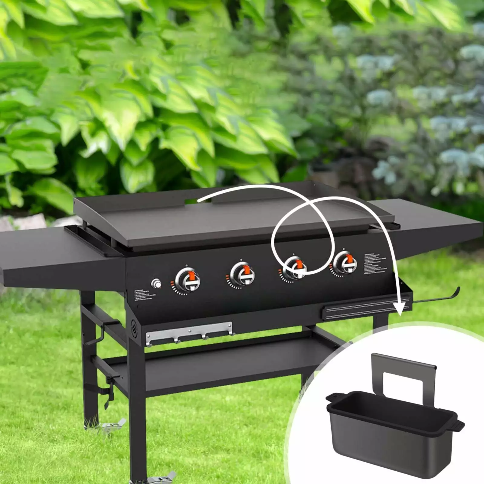 Sunggoko Luxury Grill Drip Pan Side Rack - Reusable Grease Tray Easy Clean BBQ Grilling One