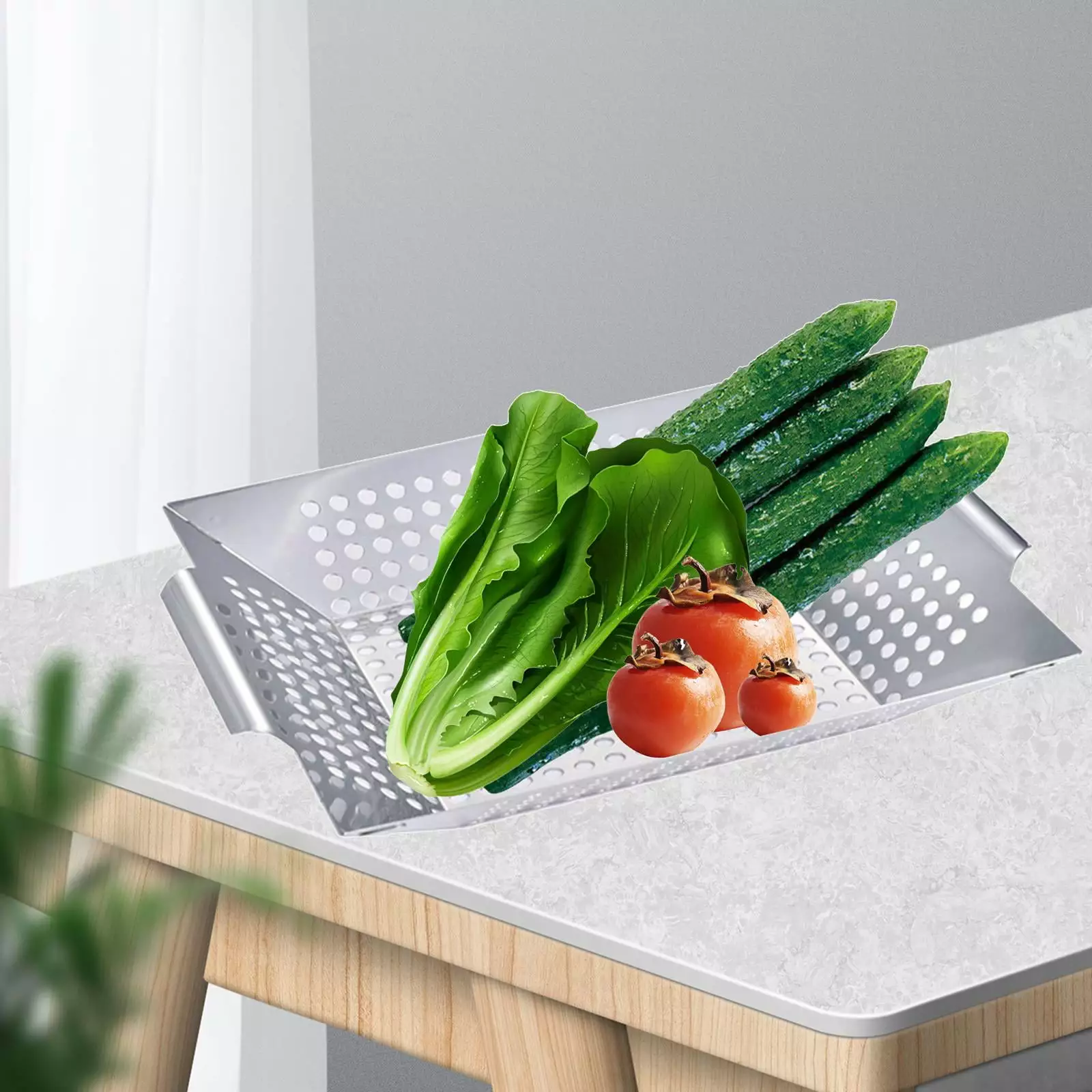 Outdoor Cooking BBQ Tray Grill Pan Bowl Vegetables Grating Wok Gas Grill Stainless Steel