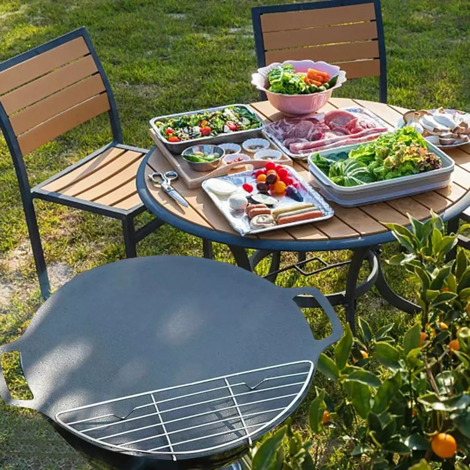 Tdoenbutw Stainless Steel Camping Grill Pan Outdoor Picnic Barbecue Frying Pan Oil Filter
