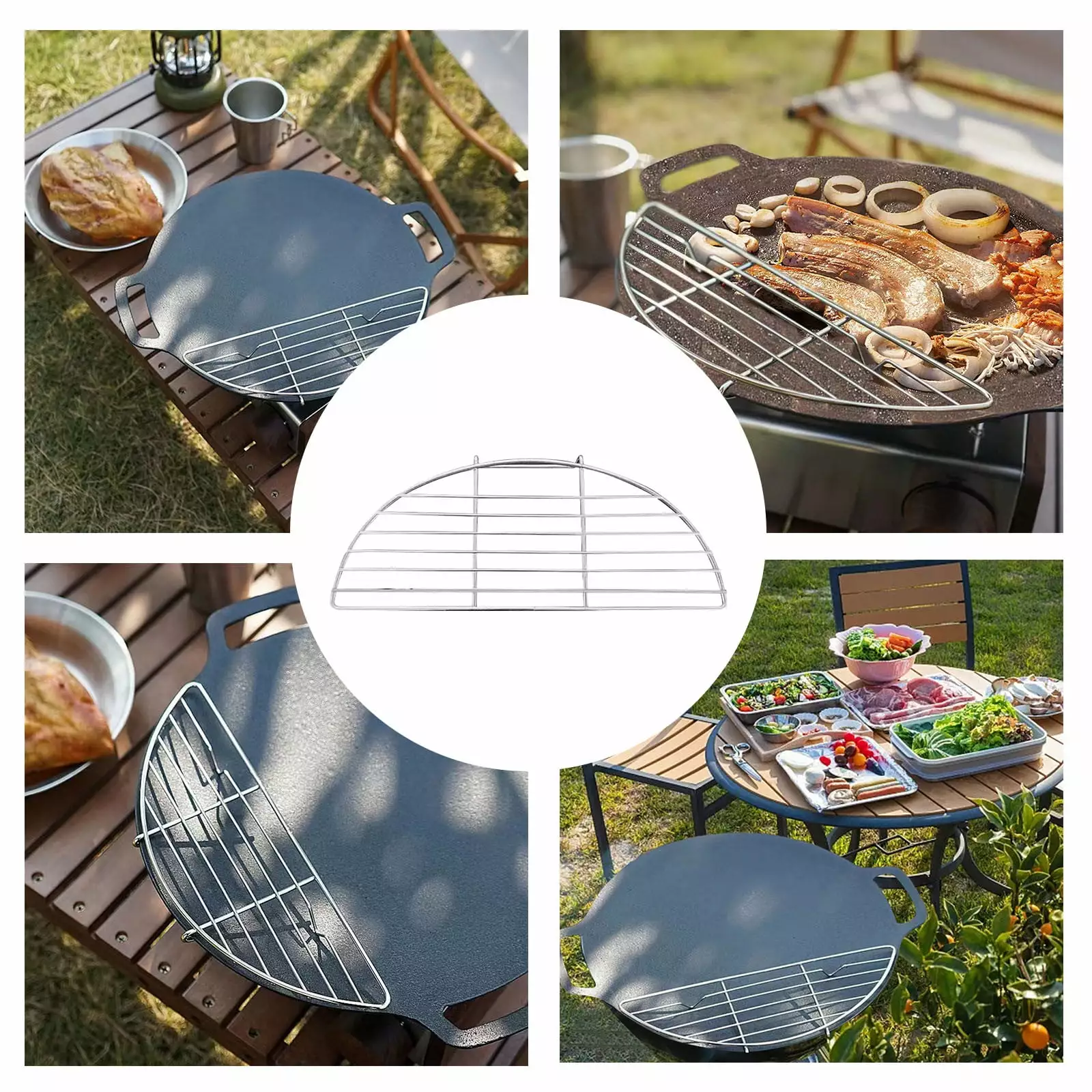 Zhuxioush Outdoor Camping Grill Pan Stainless Steel Picnic Barbecue Frying Pan Oil Filter One