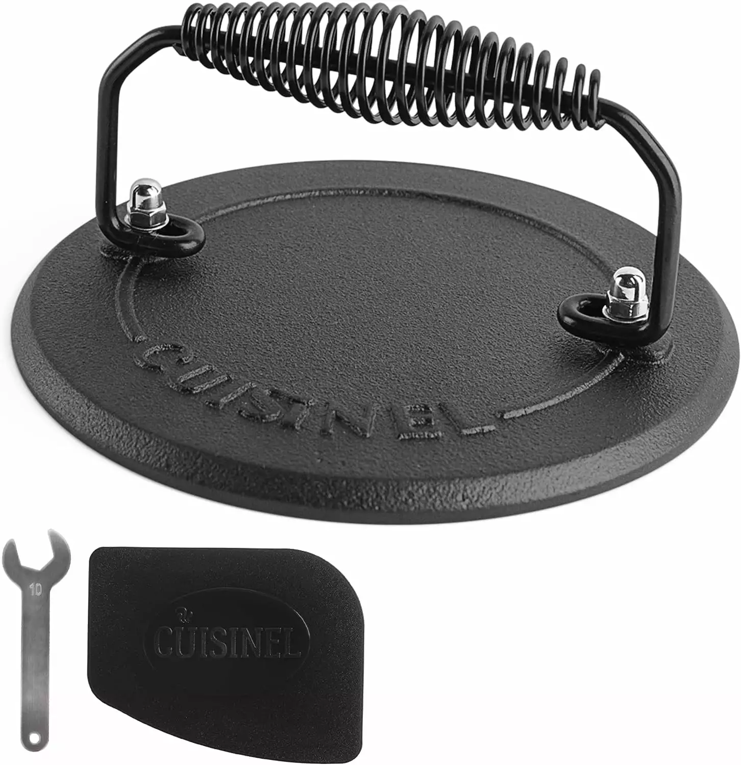 Cuisinel Cast Iron Grill Press Round Pre-Seasoned Panini and Burger Smashing