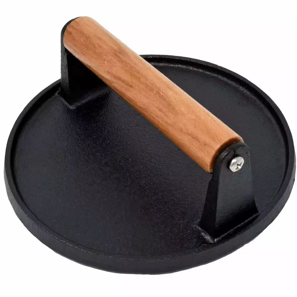 HHUUP 1pc Iron Burger Press Bacon Press Barbecue Round Cast Iron Grill Press Flat Top Grill Hamburger Steak Meat Press