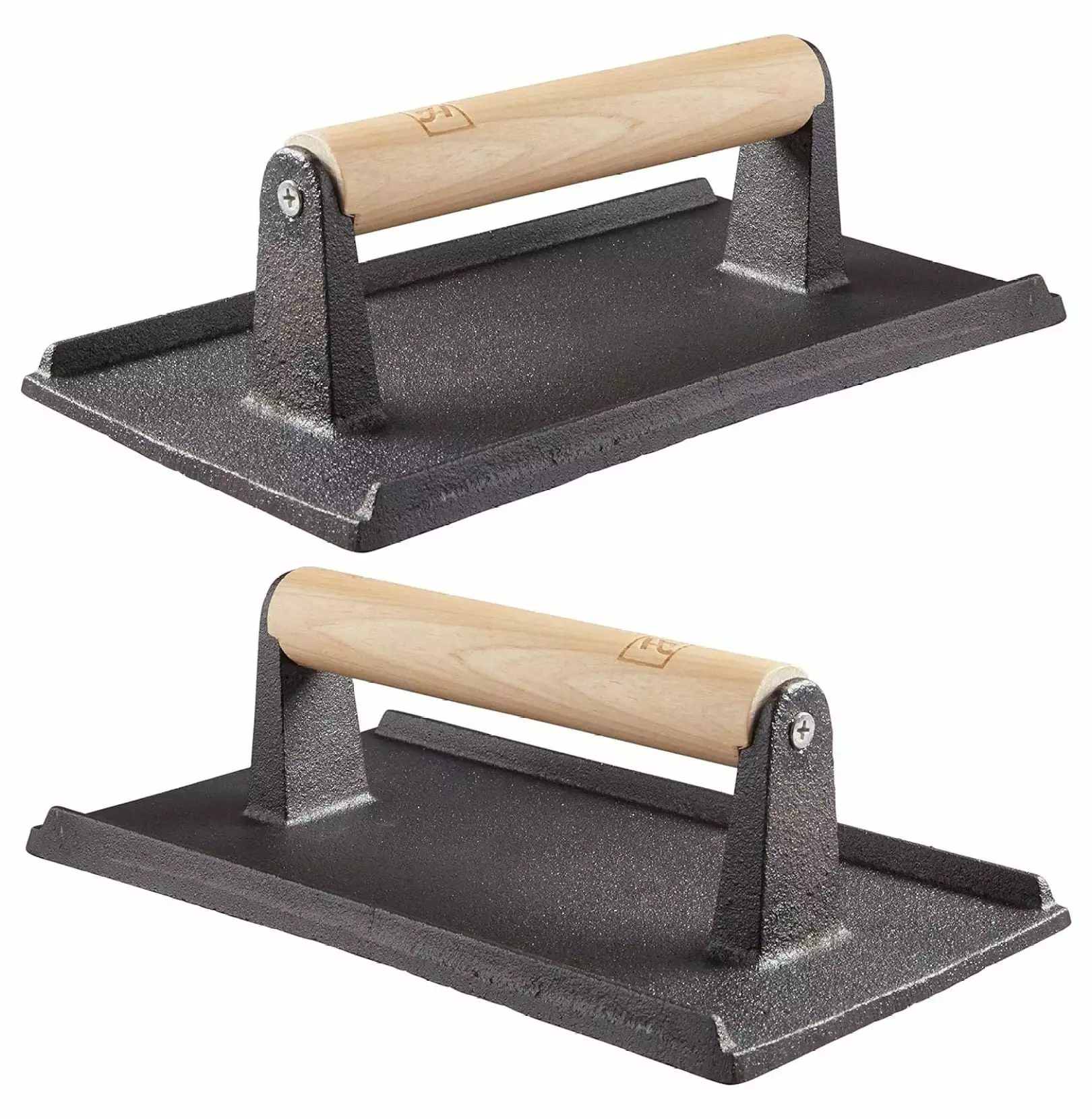 Pro Grade Pre Seasoned Cast Iron Grill Weight 2Pk Wooden Handle Grills Griddles and Flattops 2a