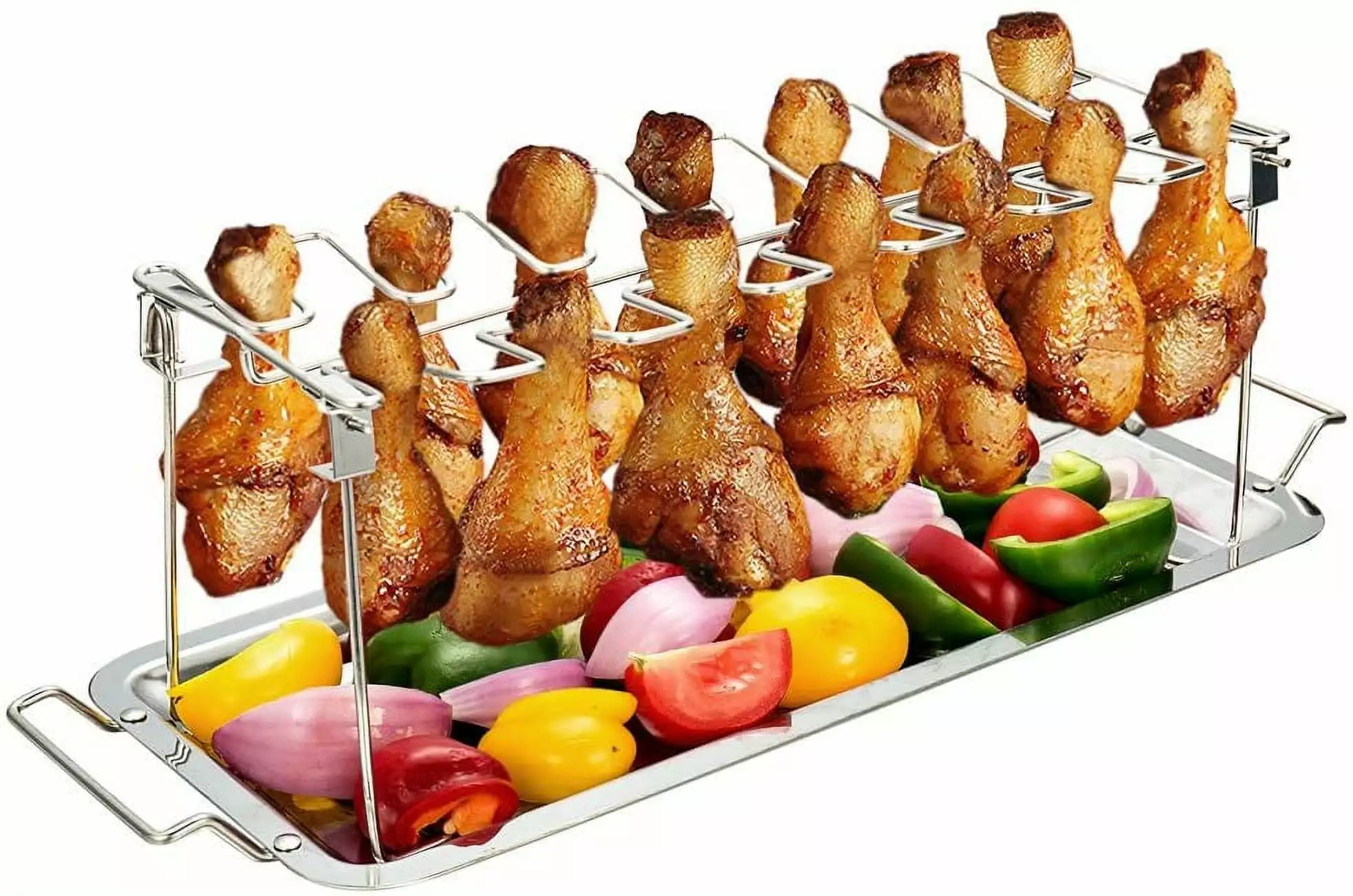 Limei Chicken Leg Wing Rack 14 Slots Stainless Steel Metal Roaster Stand Drip Tray Smoker Grill or Oven