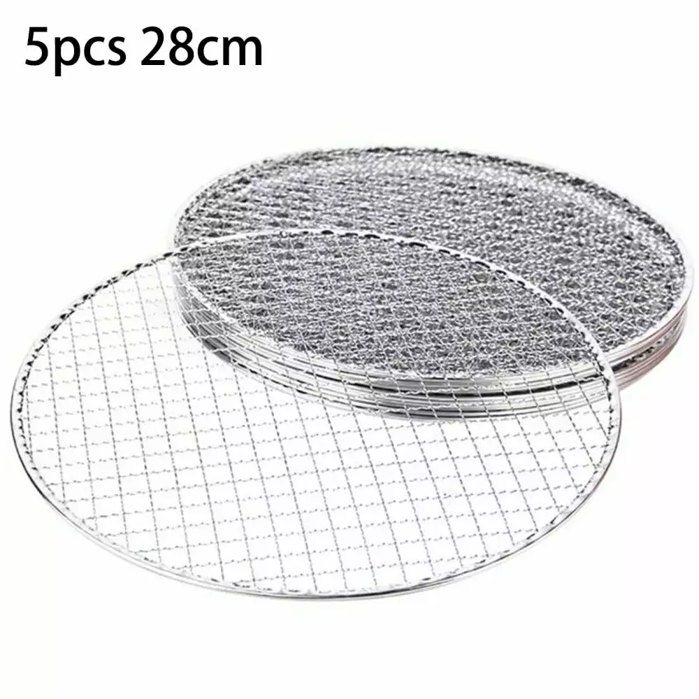 5pcs Round Disposable Wire Net Grill Racks Iron Roast Grate Cooking Barbecue BBQ