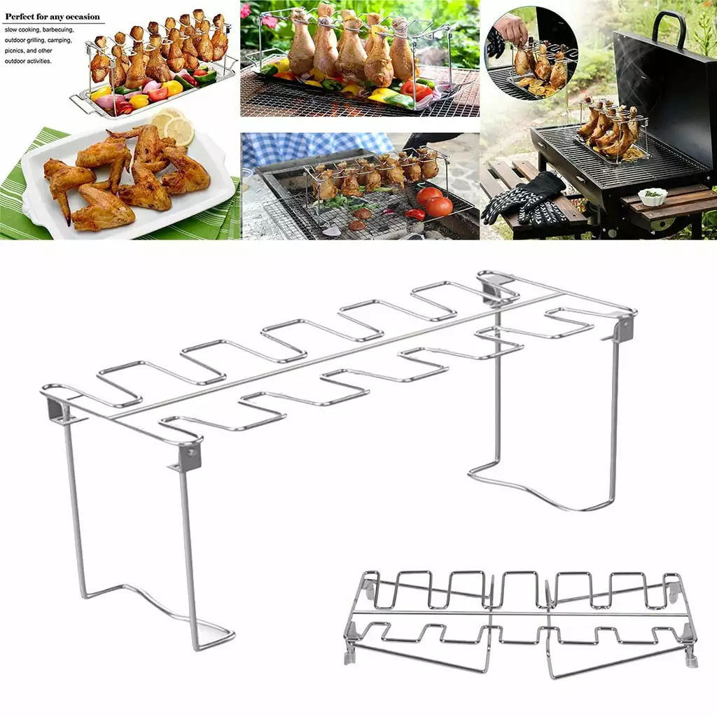 Adyi Stainless Steel BBQ Grill Rack Wing Holes - Holder Leg Chicken Grill Kitchen Dining Bar - Clearance Deal One