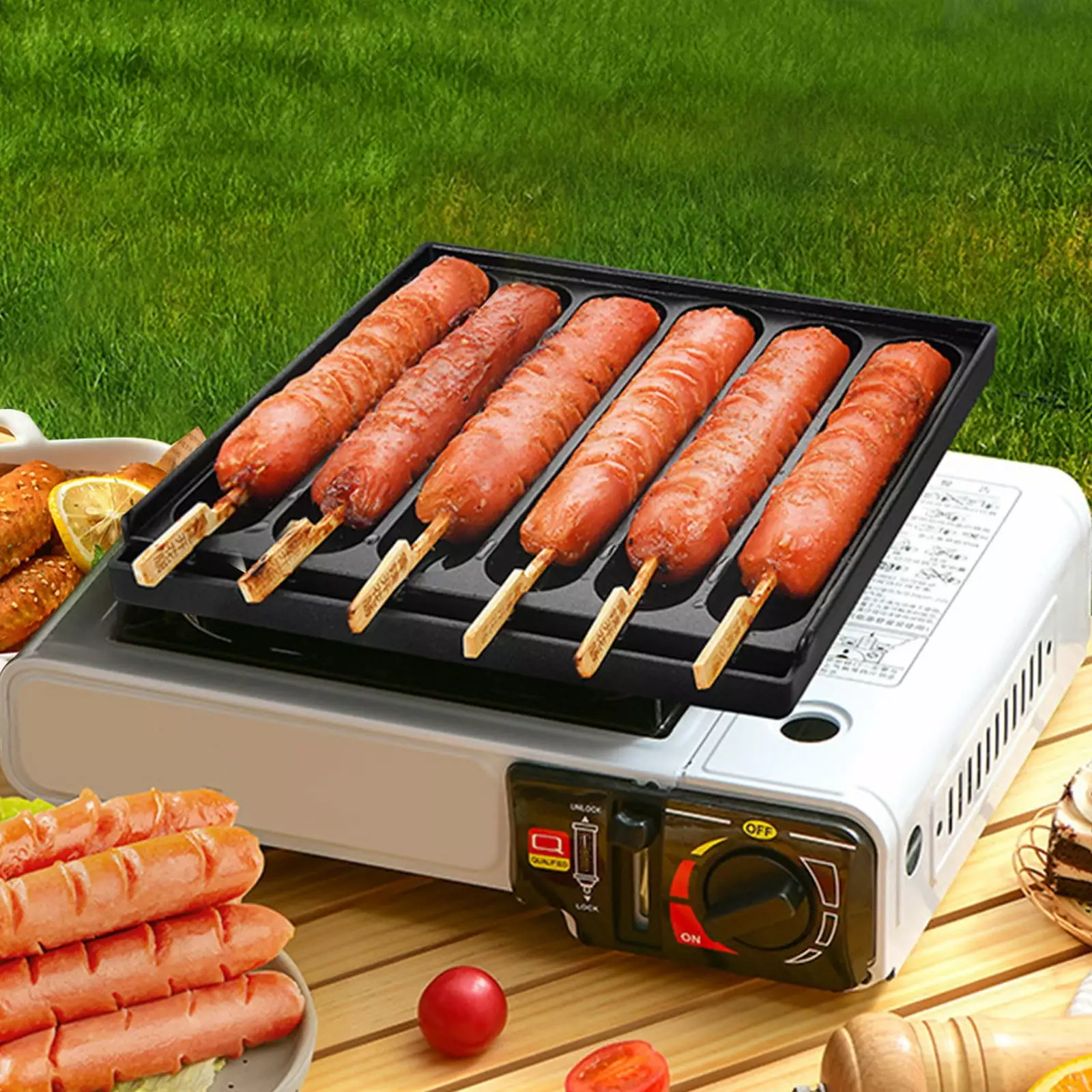 6 Hot Dog Capacity Alloy Sausage Grill Pallet Travel-friendly Camping Barbecue Accessories
