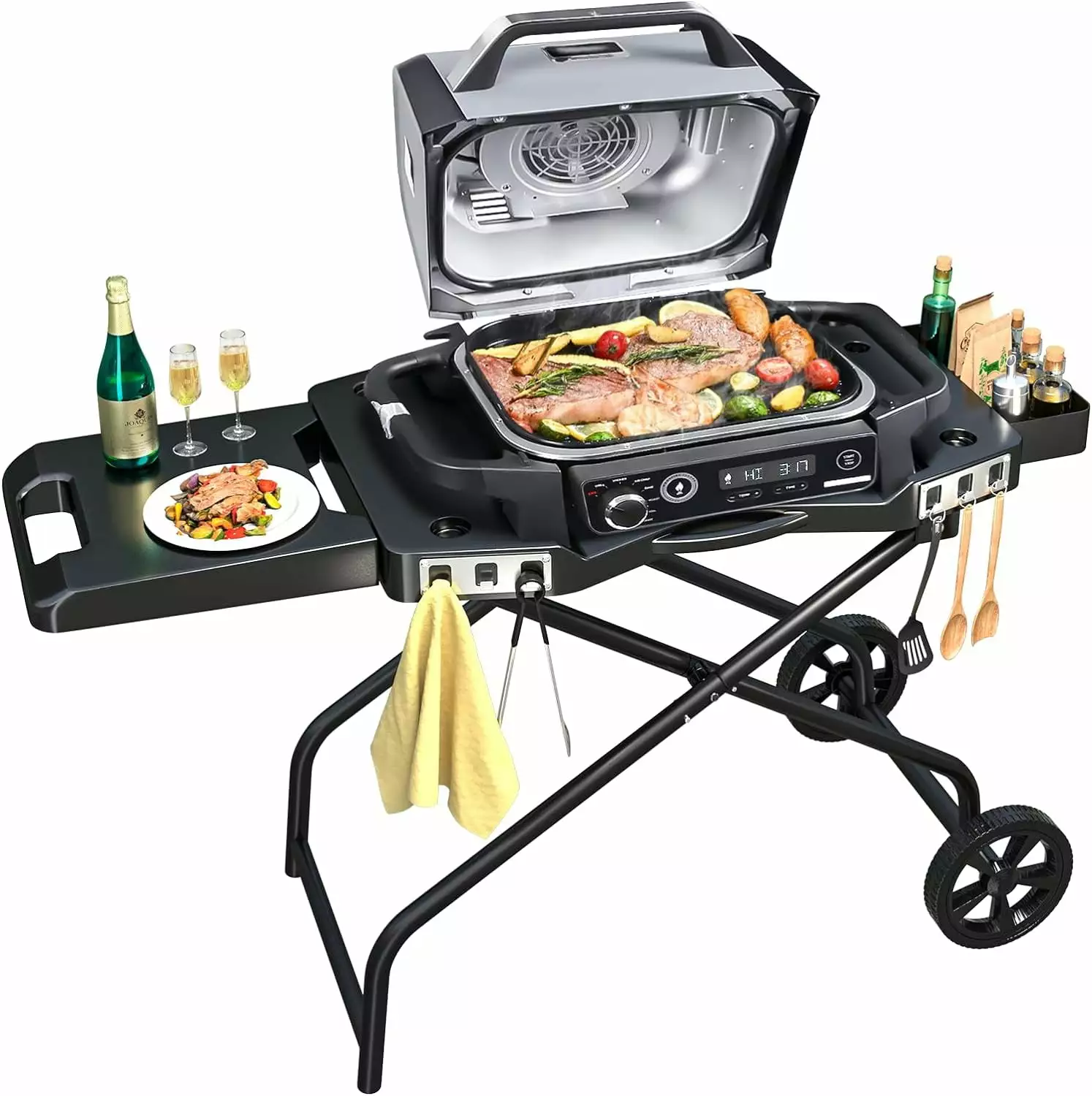 Hisencn Grill Stand Ninja Woodfire Grill Collapsible Outdoor Grill Stand Fit Ninja OG701 Black Griddle