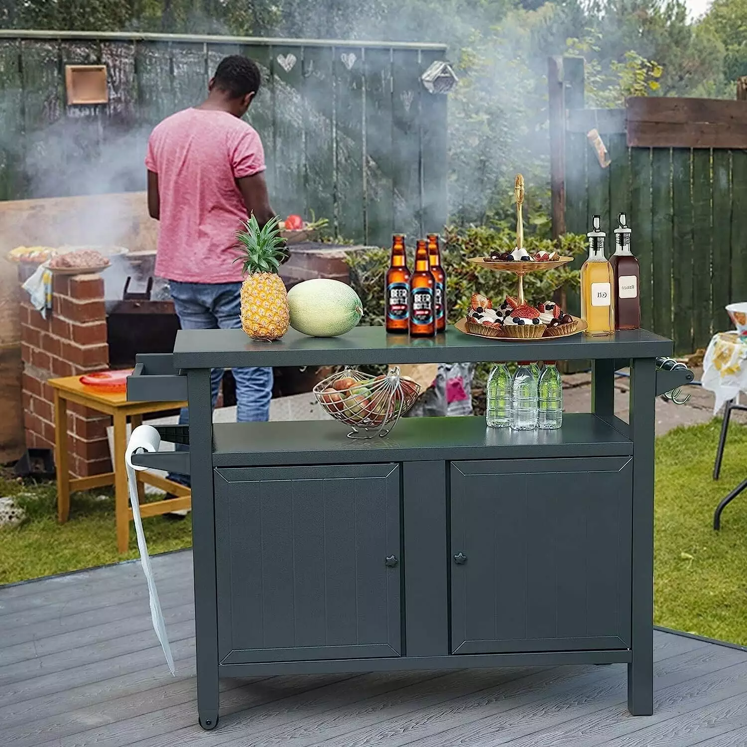 Domi Grill Carts Outdoor Storage and Wheels Metal Travel-friendly Table BBQ and Patio