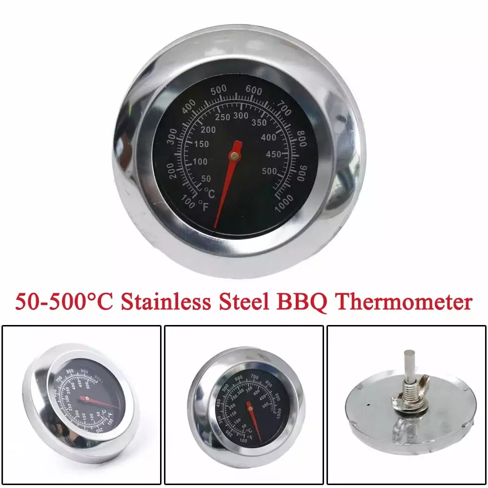 ALLTIMES Stainless Steel BBQ Cooking Smoker Grill Thermometer Temperature Gauge 50-500C Black