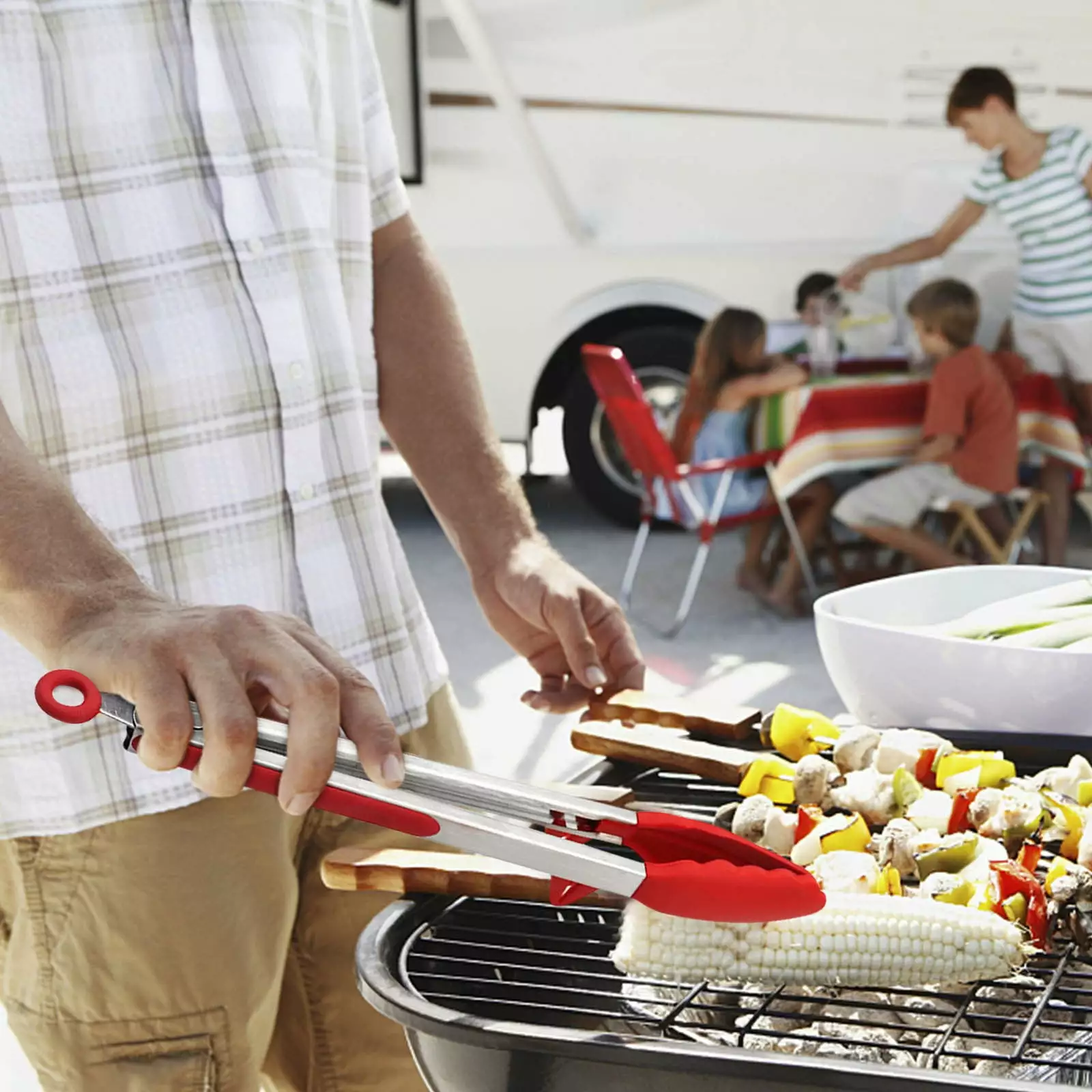 Aaihamo Charcoal Grills Kitchen Tong - 9in and 12in Non-Stick Silicone Tong Spatula Heat Resistant Tips and Non-Slip Handles