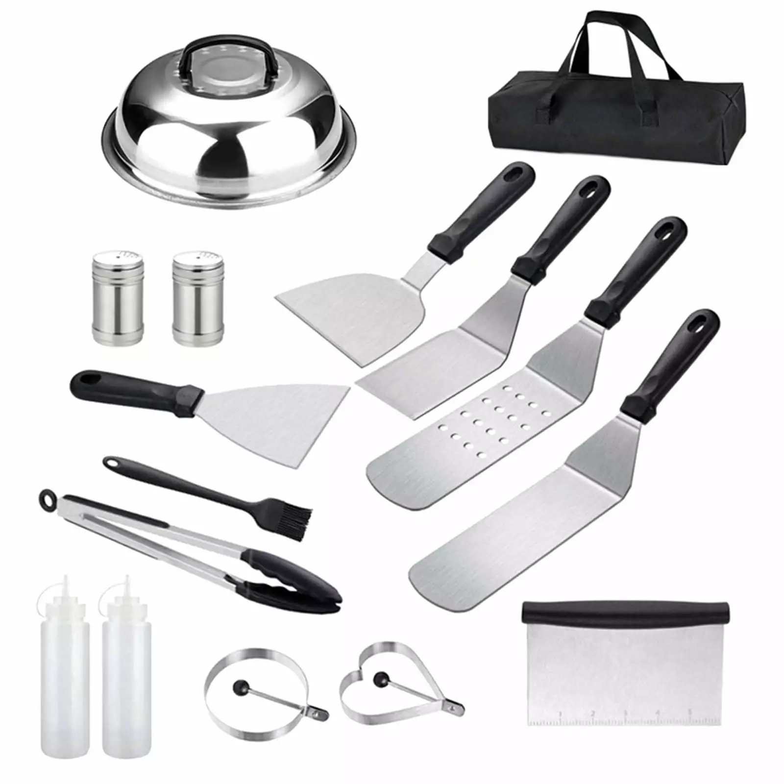 LMEEOR 16pcs Stainless Steel BBQ Grilling Tools Set Carry Bag Outdoor Flat Top Grill One