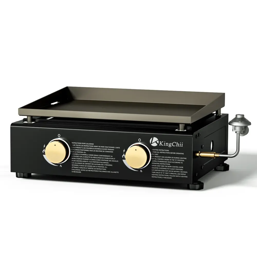 KingChii Portable 2-Burner 18.5" Propane Griddle Table Top Gas Grill Griddle Onyx Camping, Tailgating, BBQ, Backyard & Patio
