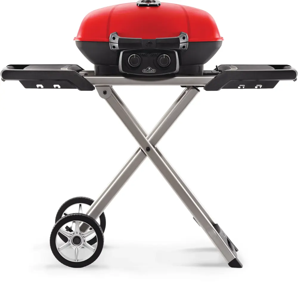 TravelQ™ 285X Portable Propane Gas Grill and Scissor Cart Griddle, Cherry, TQ285X-RD-1-