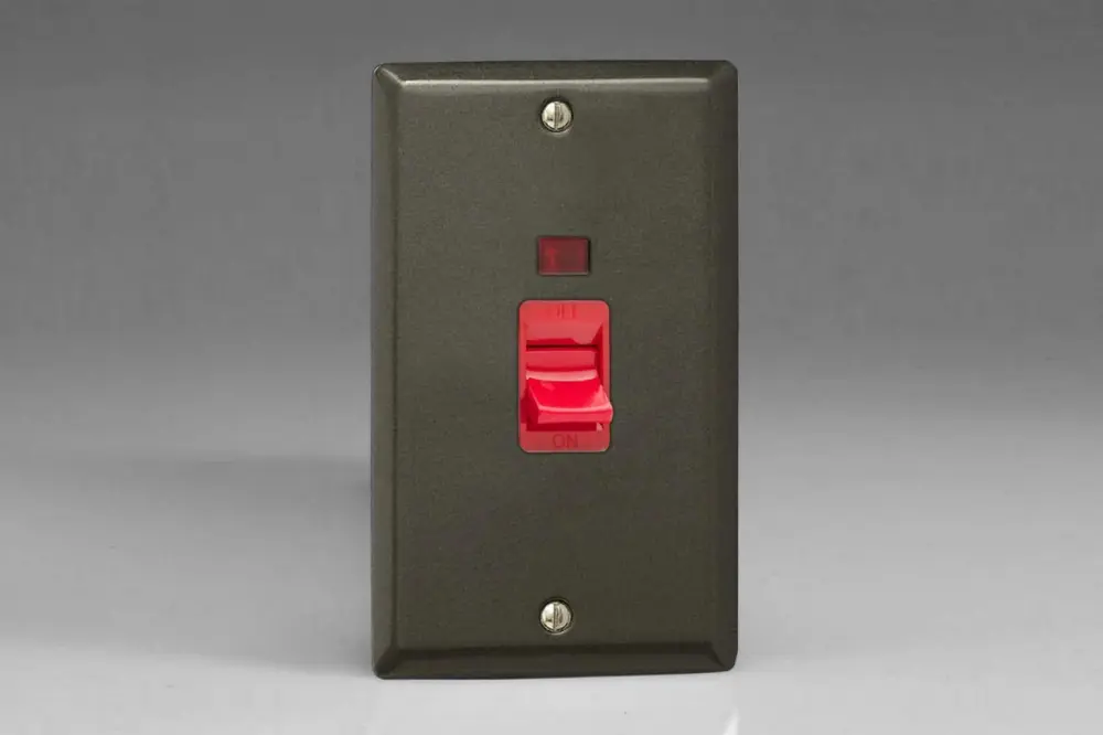 Varilight 45A Cooker Switch + Neon (Vertical Twin Plate, Cherry Rocker) Graphite XP45N