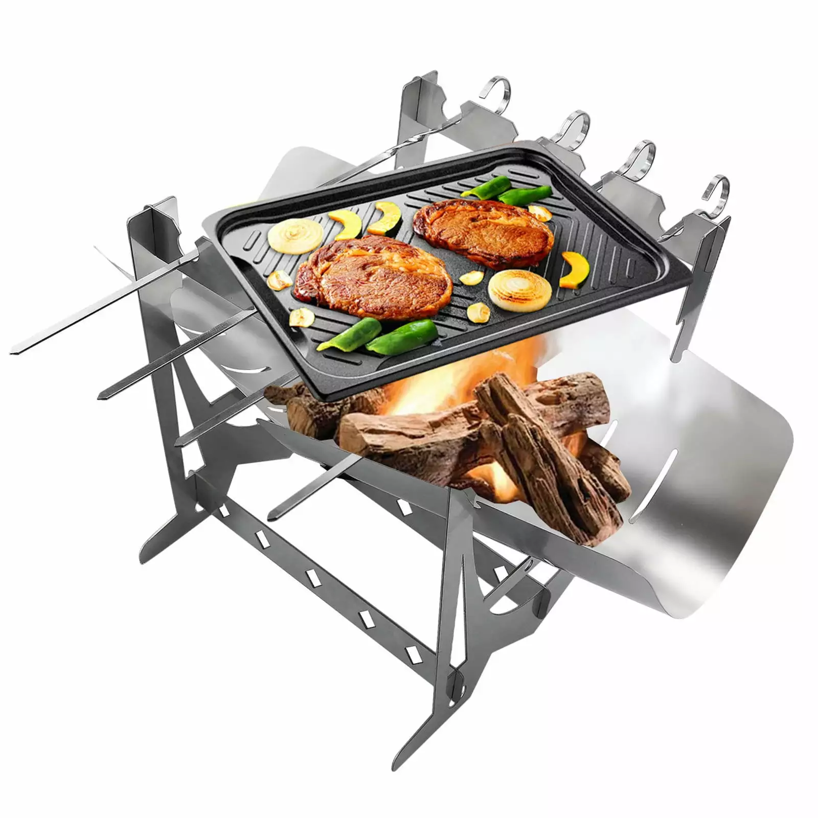 Kayannuo Christmas Clearance Folding Travel-friendly Charcoal Grill Stainless Steel Tabletop BBQ Smoker Outdoor Cooking Ca...