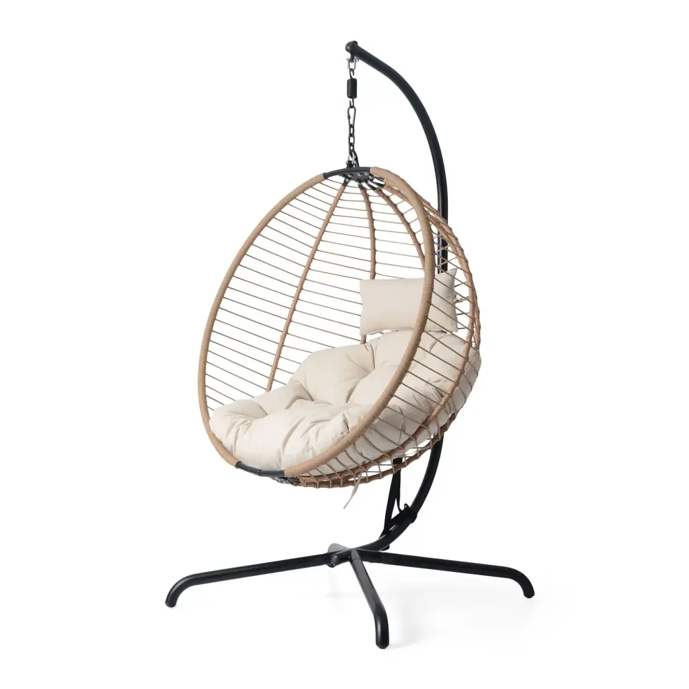Sora - Outdoor Patio Wicker Hanging Chair Stand - Beige / Chestnut