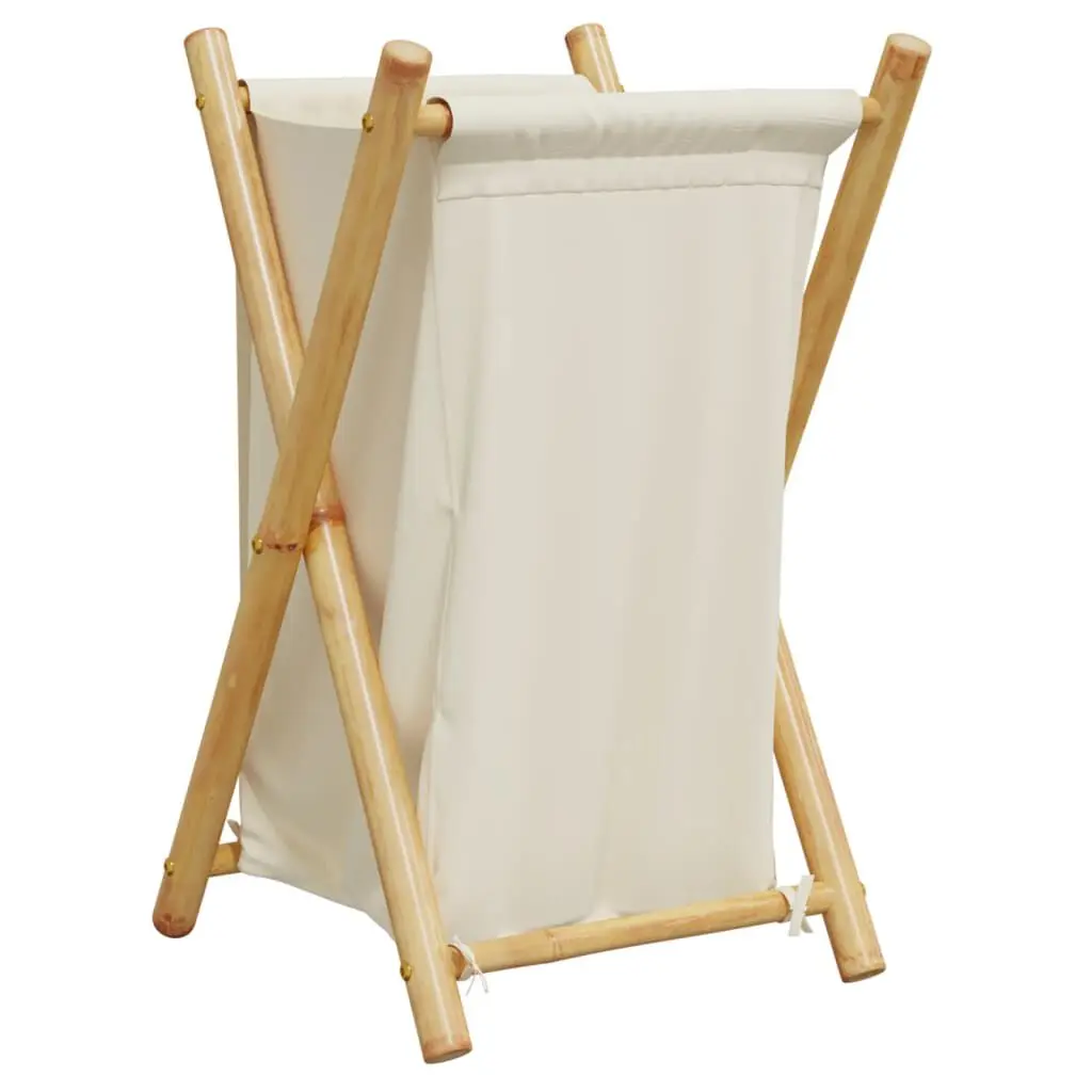Laundry Bin Cream White 16.3x14.2x25 Inches Bamboo Hamper