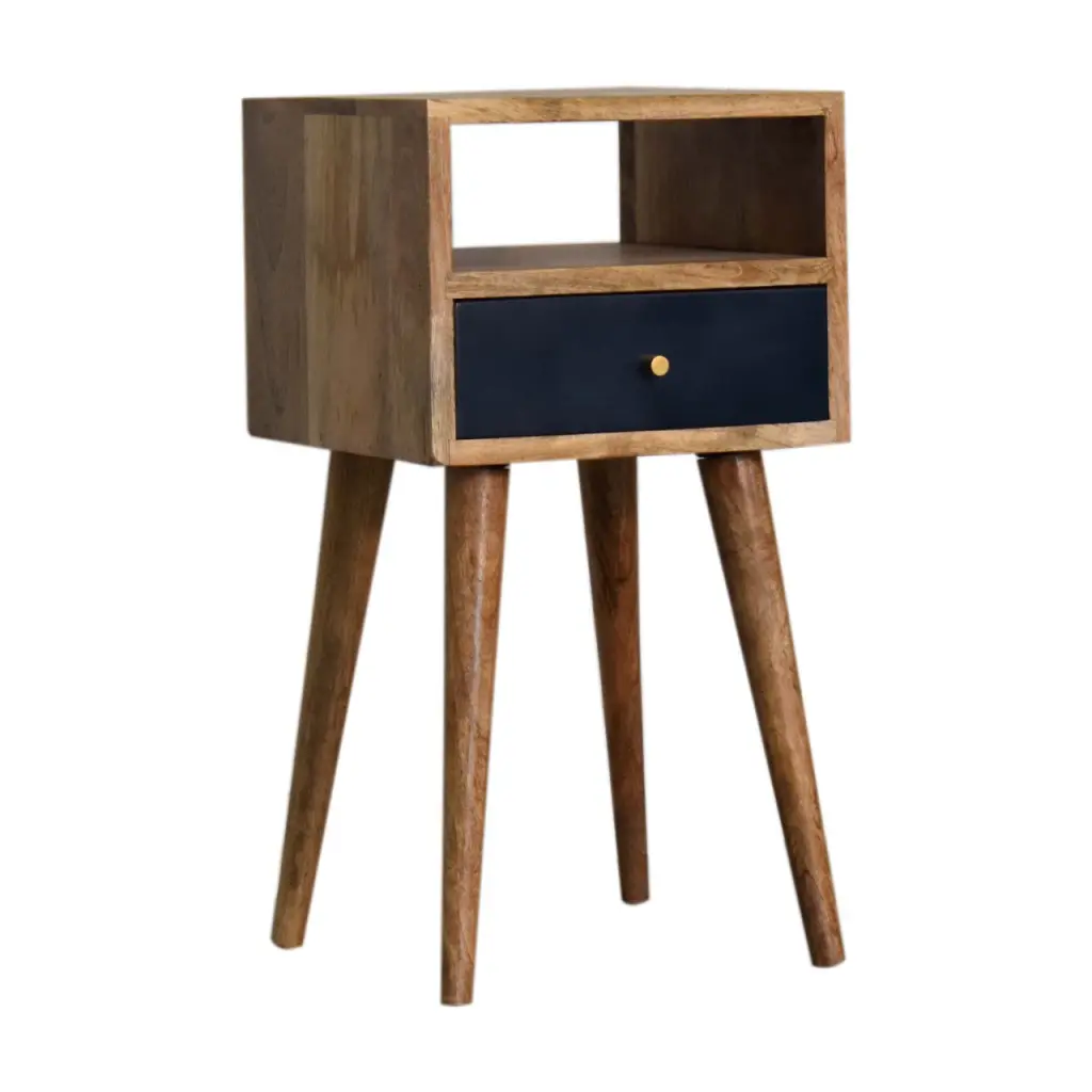Mini Navy Blue Hand Painted Bedside Table Solid Timber Bedroom artisan furniture