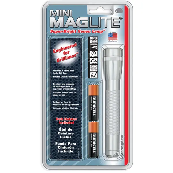 Maglite SM2A10H Mini AA Flashlight and Holster Combo Pack Silver