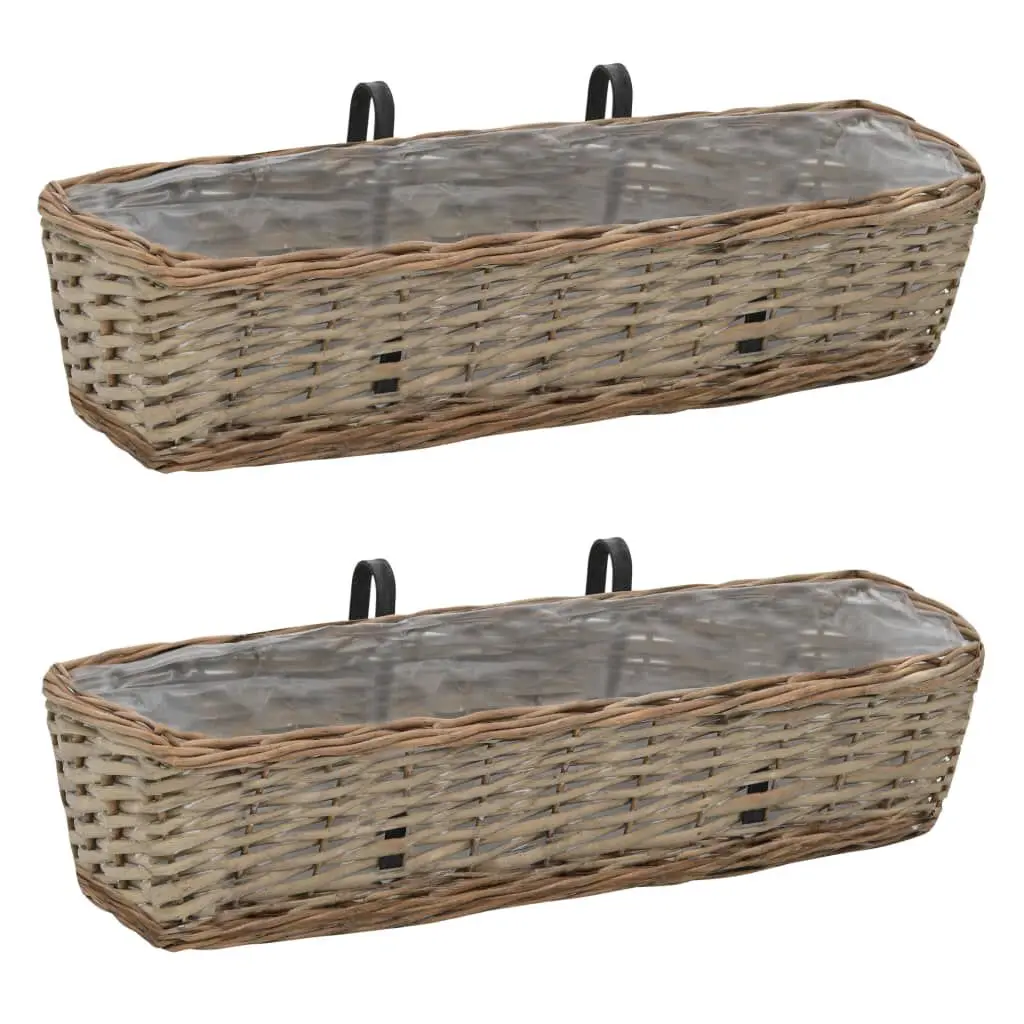 2-Piece Balcony Planter Set Wicker PE Lining 23.6 Inches Flower Pots