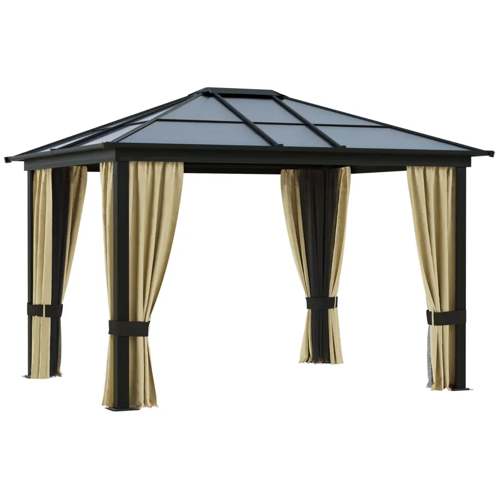 10' X 12' Hardtop Gazebo Canopy Polycarbonate Roof Light Metal Frame Outdoor Patio Shelter aosom business